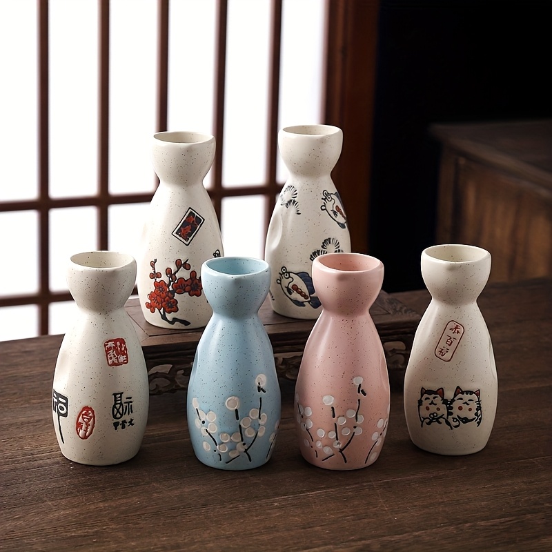 6pcs - Japanese Dispensing Set, Exquisite Pattern, Thumb Design On Sides, Each Ceramic Pot 150ml (5.07oz), Ceramic Dispensing Set, Suitable For Enthusiasts, Home Decor, Home, Bar, And Restaurant