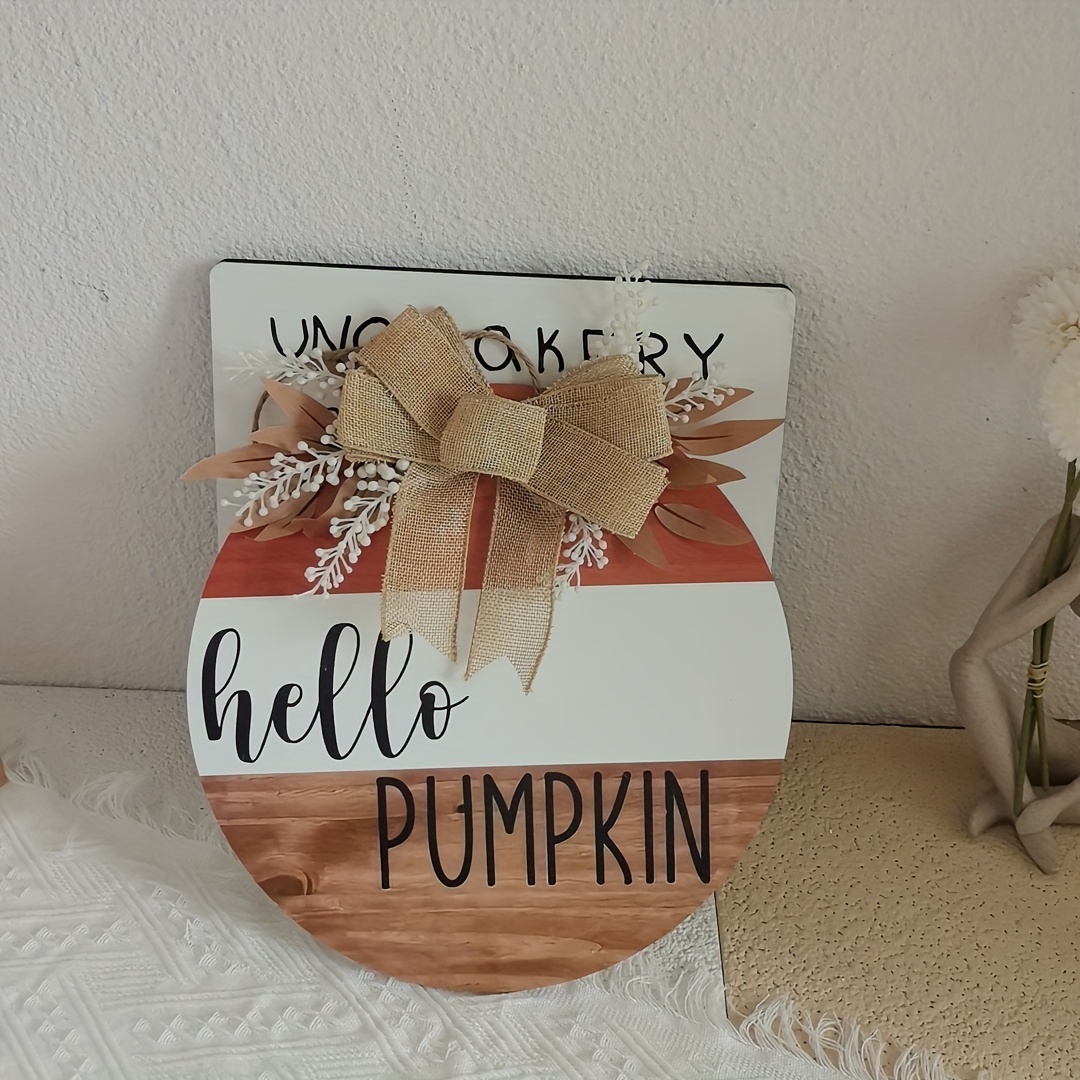 

1pc, Rustic Wooden Sign, Round Autumn Thanksgiving Door Hanger, Fall Holiday Wall Decor With Bow And Foliage Accents For Home & Outdoor Use