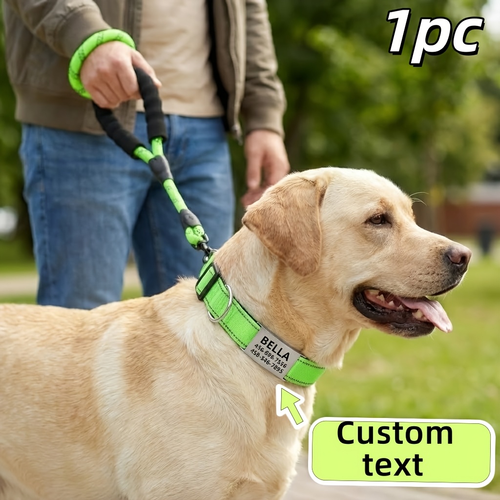 Customizable Reflective Nylon Dog Collar with Leash