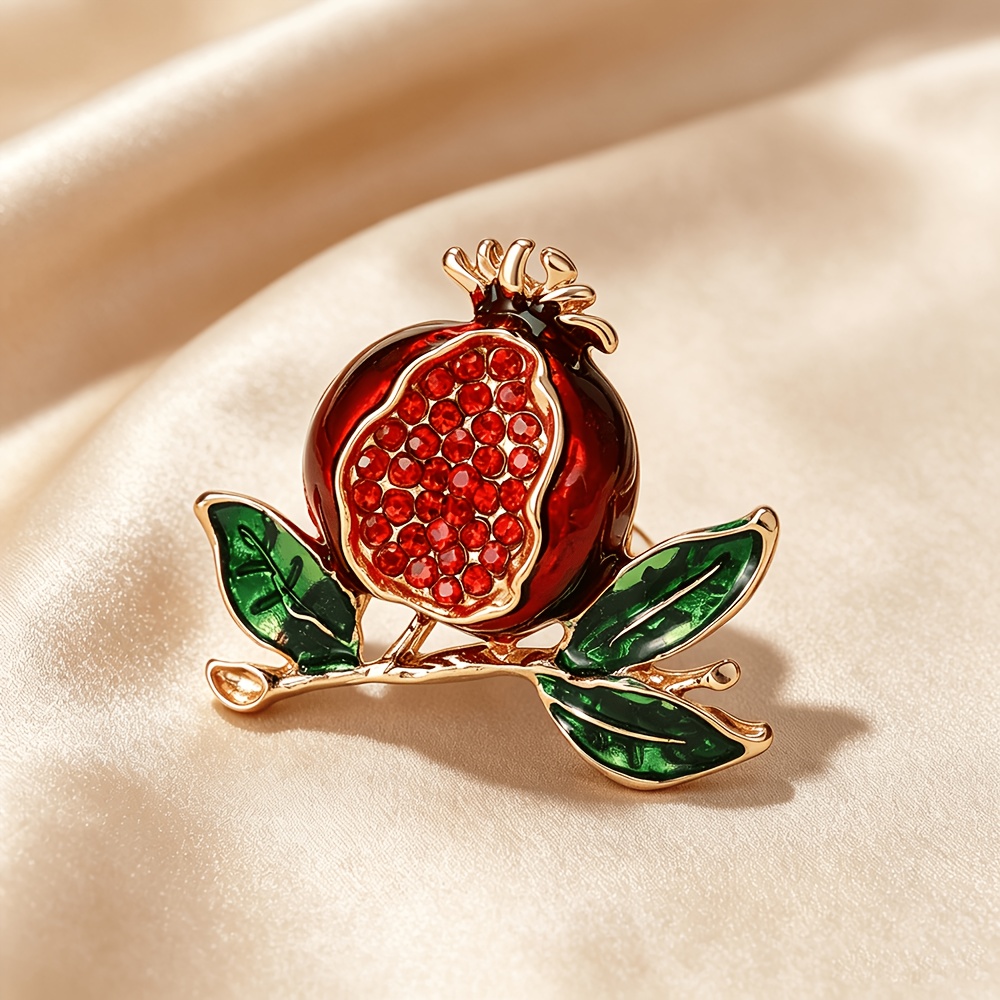 TEMU Elegante broche de estilo vintage, artesanía en esmalte con completa y brillantes diamantes de , hojas de esmalte verde, simbolizando y .