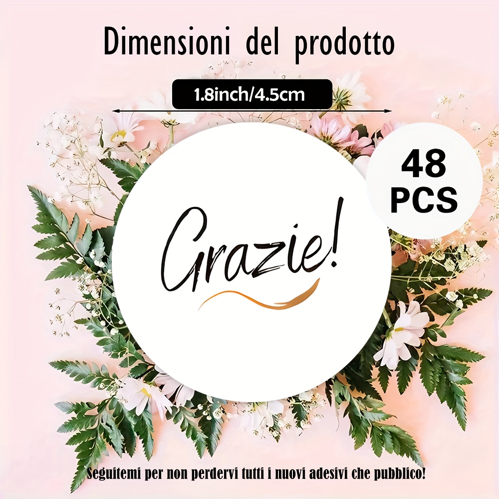 TEMU 48 pezzi, 96 pezzi, 144 pezzi di adesivi rotondi con l'iscrizione "Grazie!" in elegante calligrafia, adatti per confezioni regalo, etichette