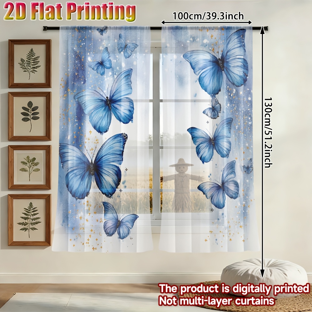 TEMU 2d Flat, 2pcs 2d Flat Print Sheer Curtains With , Stylish Semi-sheer Drapes For Living Room, Bedroom, Office, Dining Room, And Kitchen, Home