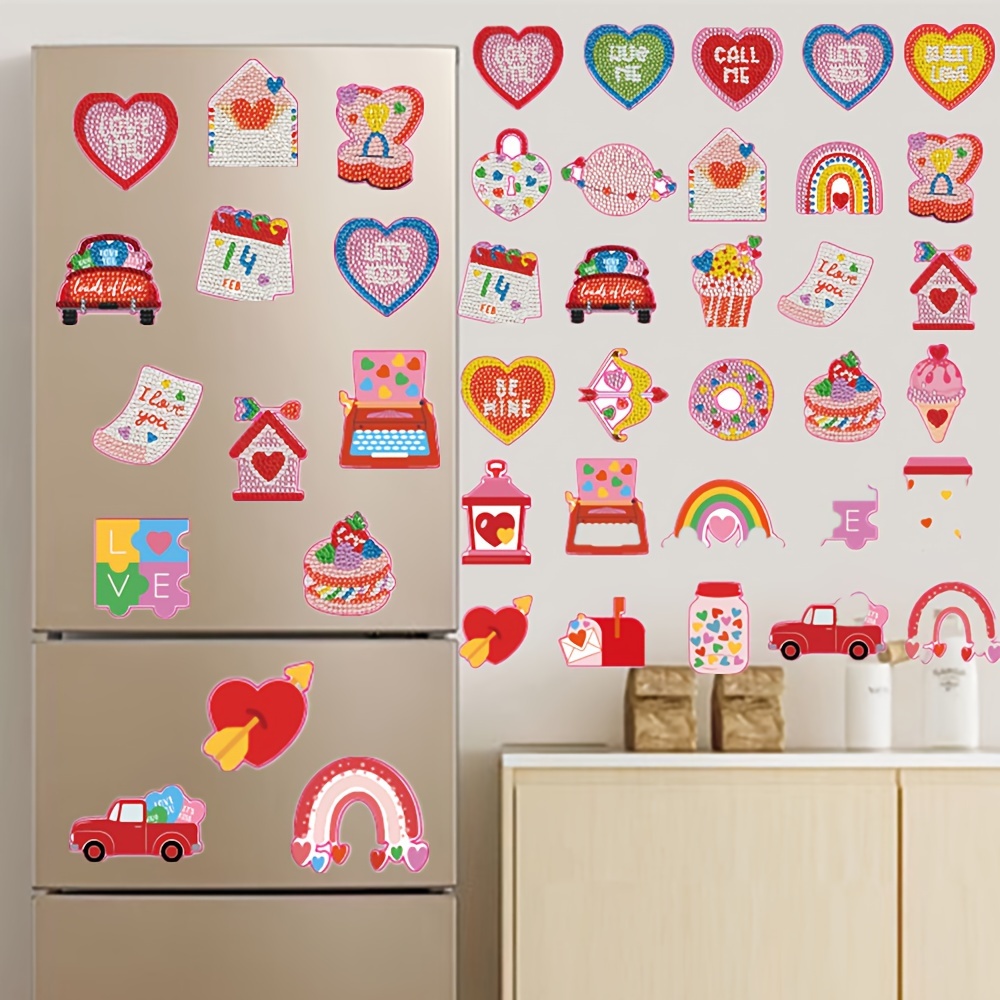 

30pcs Magnet Set - Sparkling Acrylic Stickers For Fridge & Mailbox, Diy Craft Kit For Valentine's Day Decor