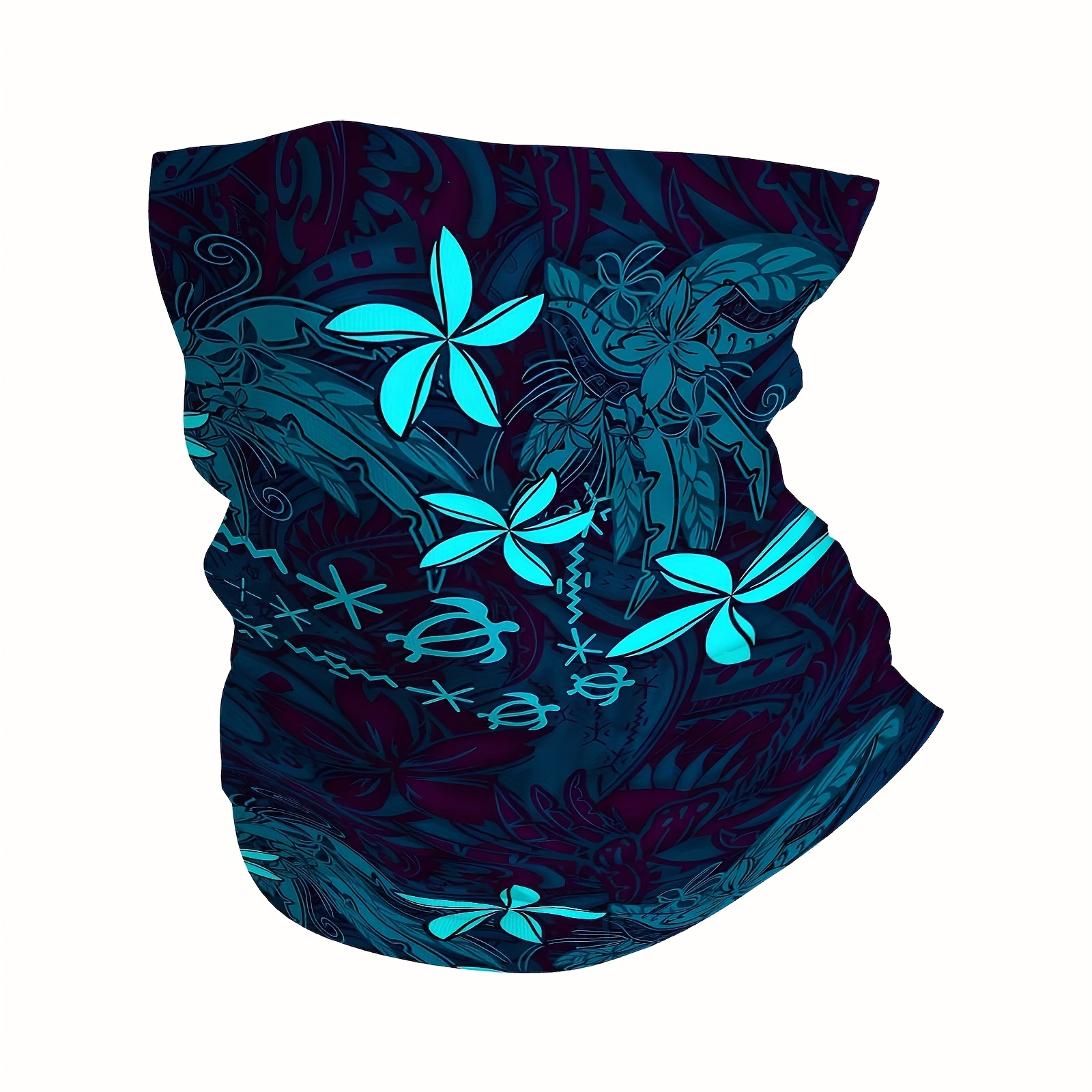 Image of Blue, Floral Print Scarf, Multi Functional Mask And Neck Mask, Suitable For Outdoor And Unisex Headscarves, Family Gatherings, Holiday Events, Gifts For
