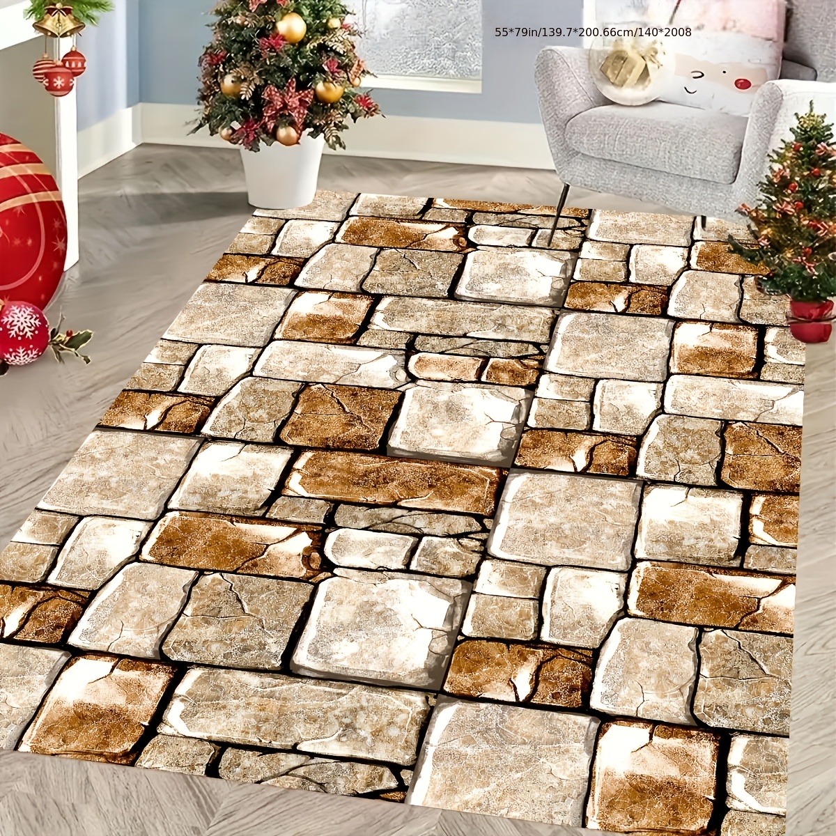 2025 new large stone pattern outdoor rug non slip machine washable absorbent rectangular mat for patio garden rv camping durable polyester indoor outdoor use holiday decor rug natural look mat nonslip backing patio rugs