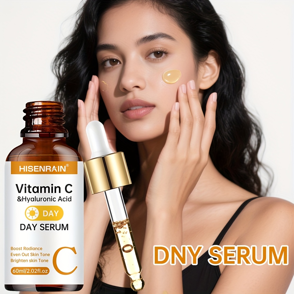 HISENRAIN 3pcs Day & Night Serum Set with Vitamin C + Retinol + Hyaluronic Acid (Contains Collagen + Peptides + Various Vegetable Oil Extracts) -Brightens Light Beige, Firms Skin, Controls Oil & Moisturizes, Deeply Hydrates. Dry Skin.