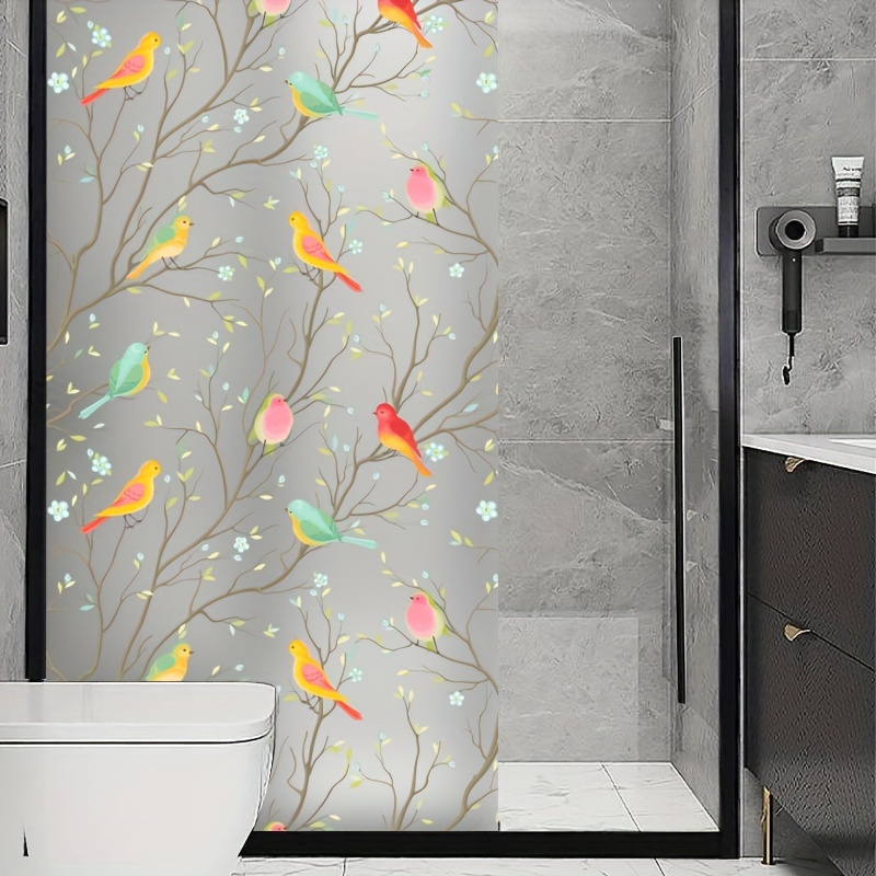 elegant bird branch design frosted window film 4mil thick static cling privacy anti glare for kitchen bathroom office sliding doors details 10