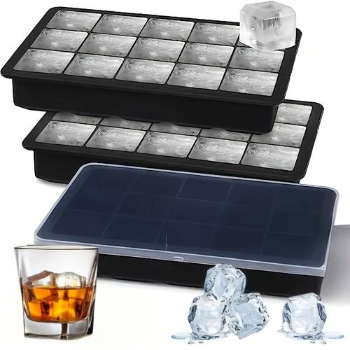 1pc large ice tray with 15 compartments heavy duty silicone ice non stick surface low temperature compatible easy for home bar home kitchenware compact storage durable construction