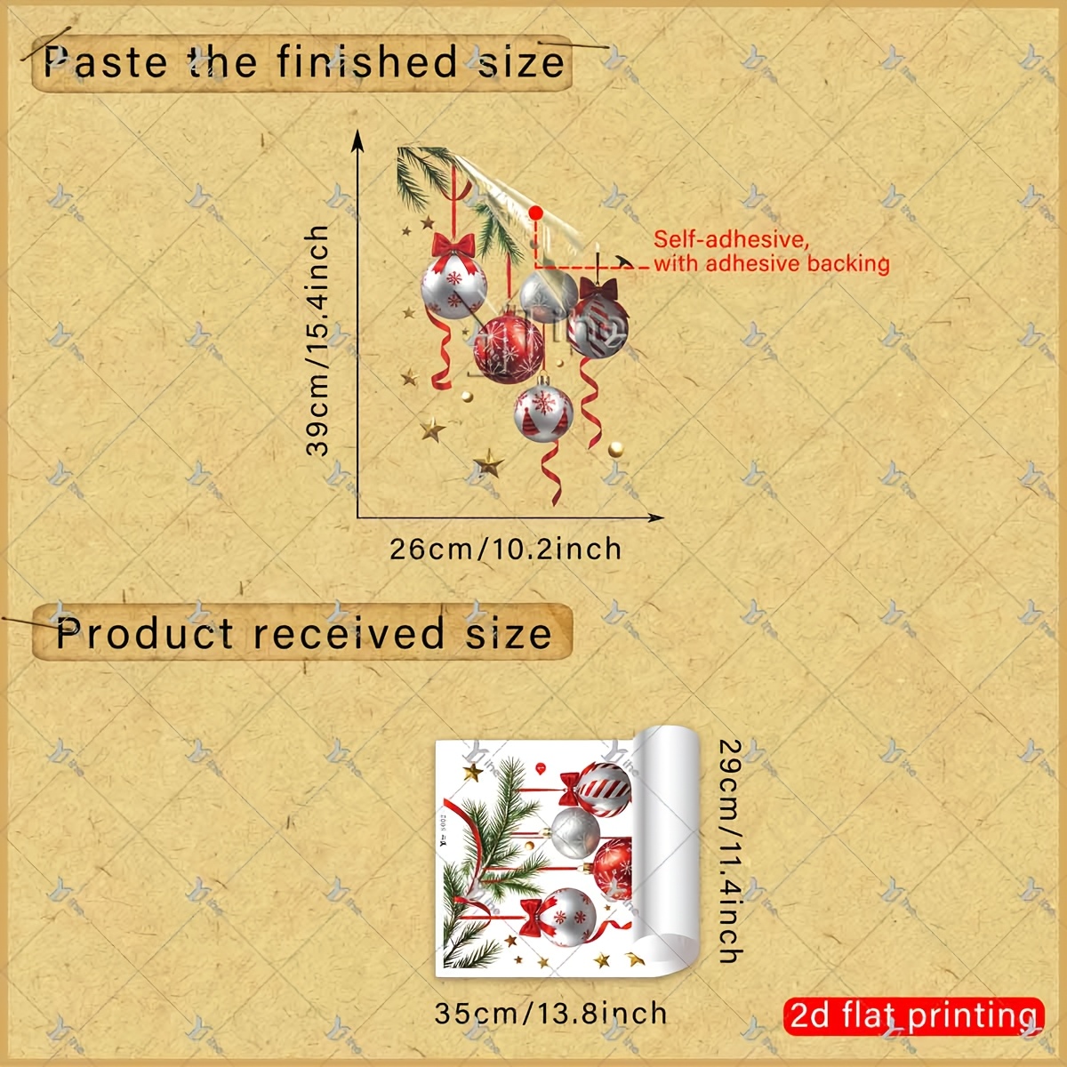 TEMU 2d Flat, 1pc 2d Flat Printed Christmas Pine Branch Bauble Bow Ribbon Star Christmas Tree 30*35cm Window Stickers Diy Self-adhesive Removable