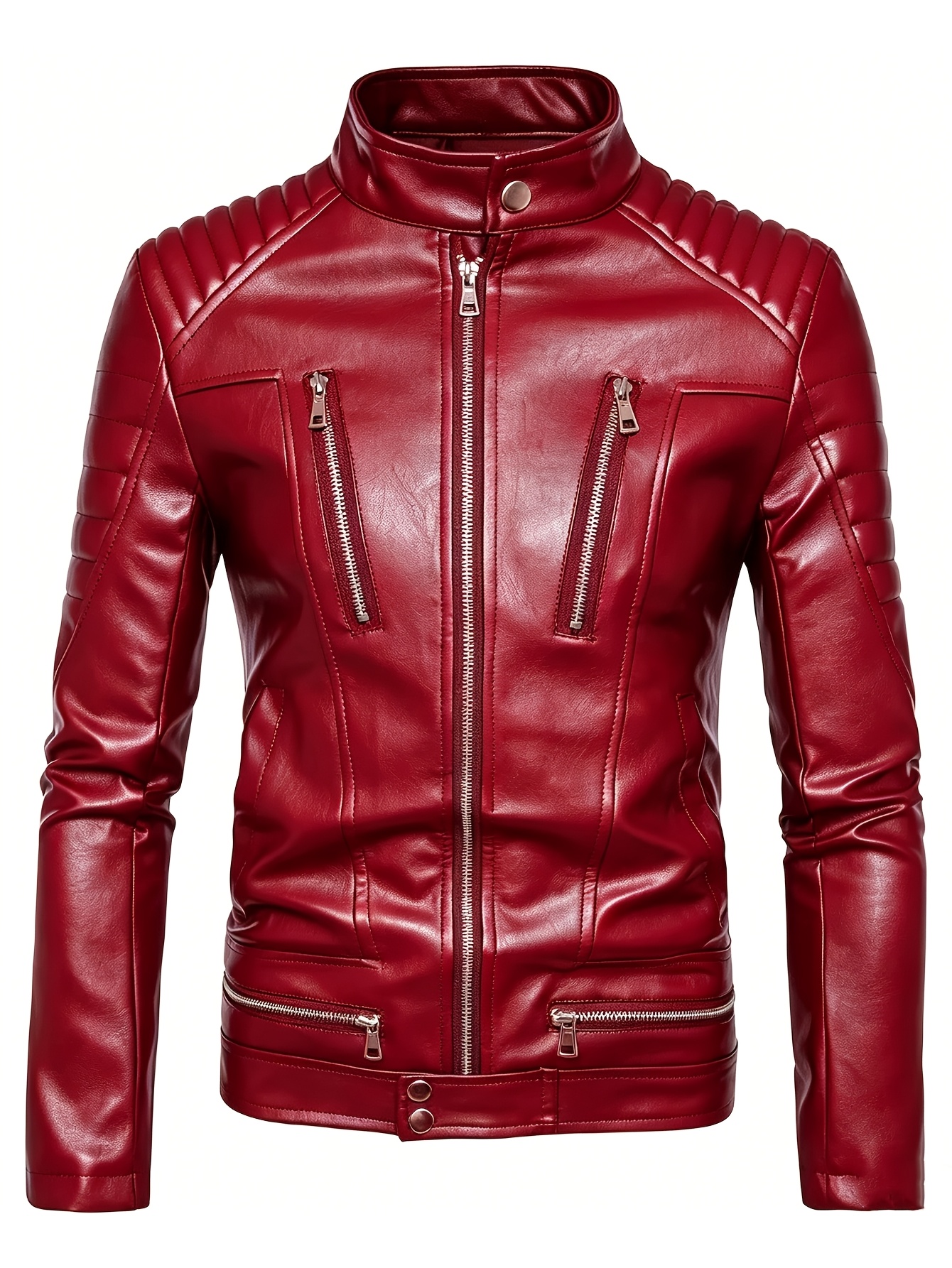 mens pu jacket motorcycle riding style zipper decorated - Temu Oman