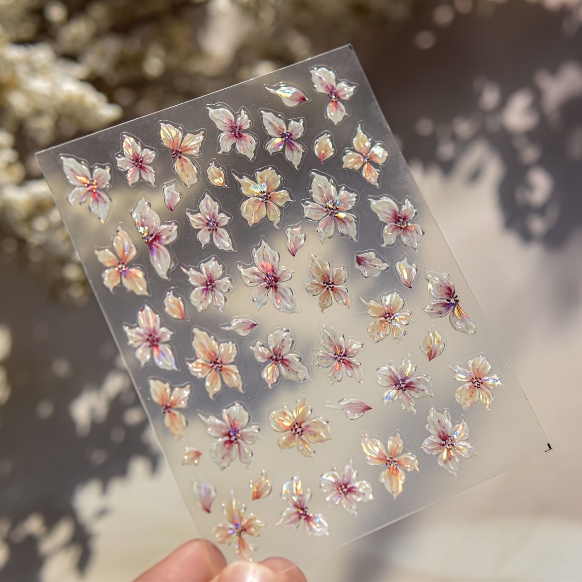 1pc 5d Aurora Flower Nail Stickers, Self-adhesive Stickers, Shiny Petals, , Disposable, Suitable For Spring, Summer, Nail Products