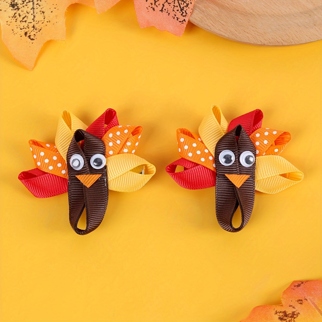 

2pcs Cute Turkey Style Hair Clips For Girls, Polka Alligator Barrettes, Thanksgiving Accessories, 2.3 Inch Length