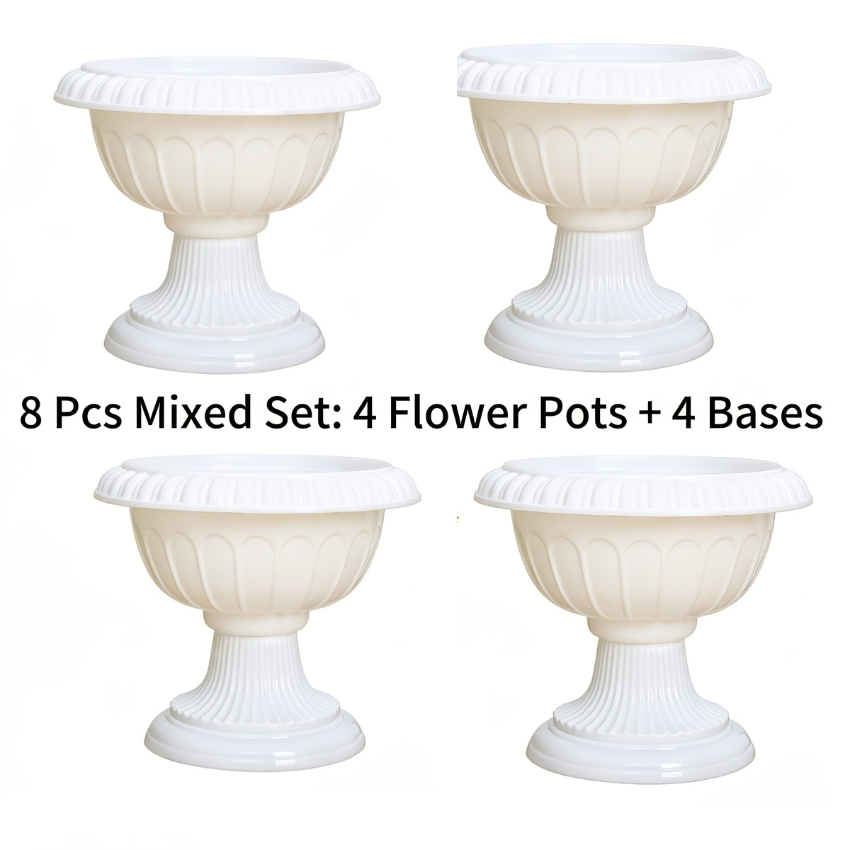 TEMU 8pcs Mixed Retro Roman Planter Set, Including 4pcs Planters And 4pcs Bases, European Style Decorative Urns, Suitable For Front Door Decoration