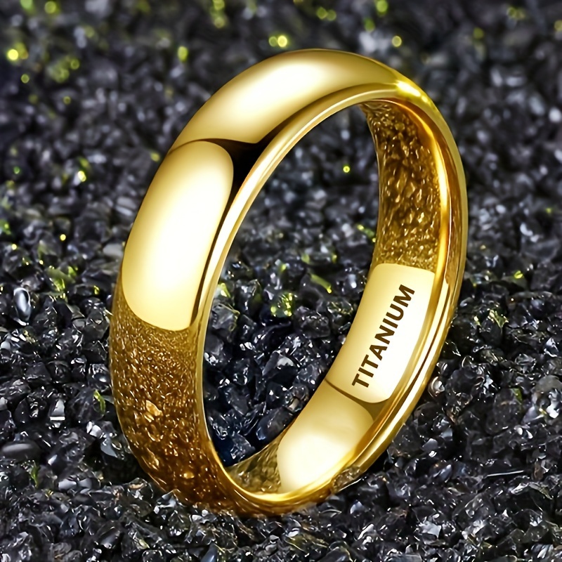1pc 4mm Titanium Stainless Steel Ring Hypoallergenic Unisex Wedding Band,  Golden-Tone Jewelry for Men Women, Durable Tarnish-Resistant Engagement,