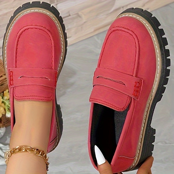 women s solid color platform loafers fashion preppy style details 9