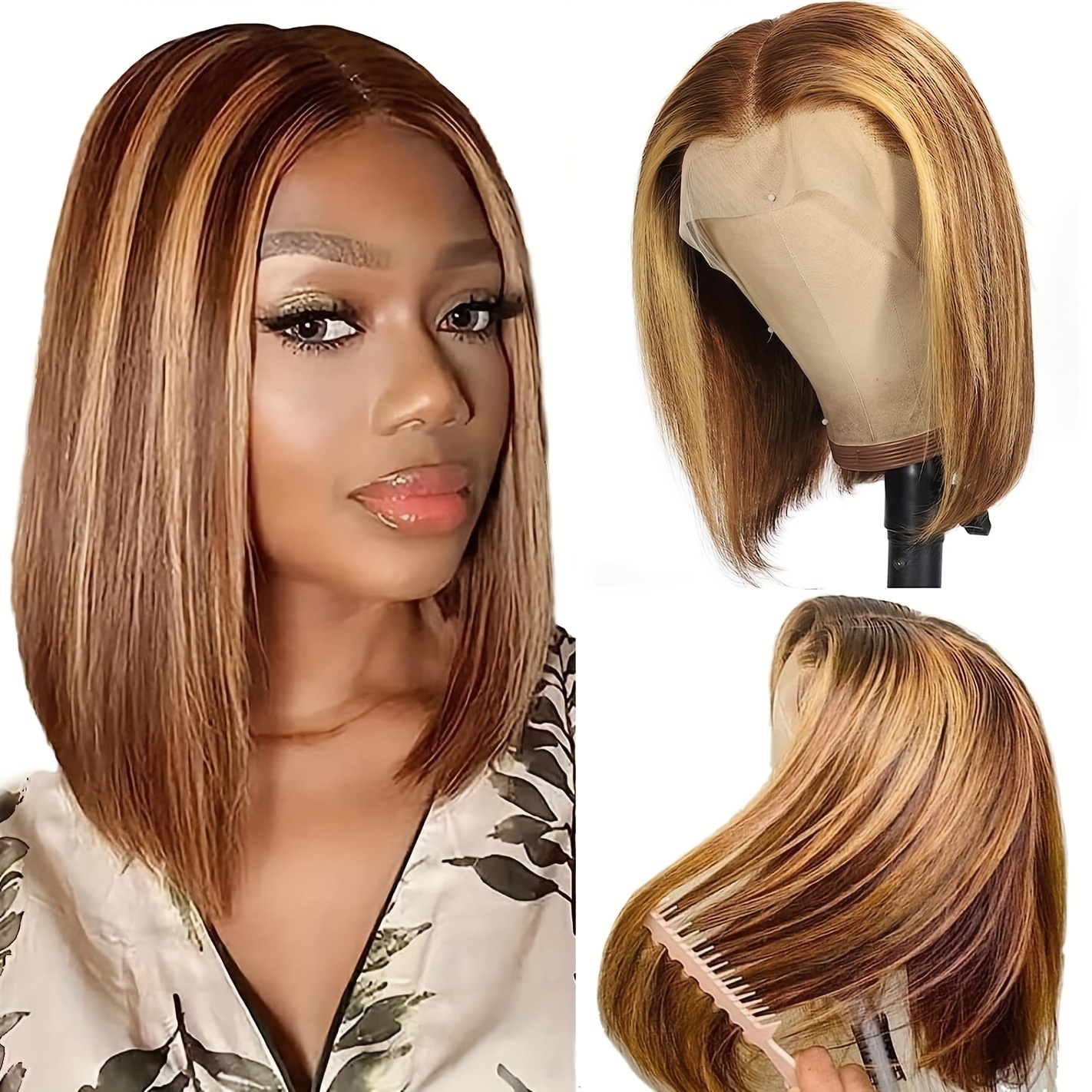 

Ombre Bob Wig Human Hair 10-16 Inch P4/27 Highlight Blonde Lace Front Bob Wigs 13x4 Lace Front Wig Human Hair 12a 150% Density Honey Blonde Glueless Wig Pre Plucked With Natural Hairline For Women