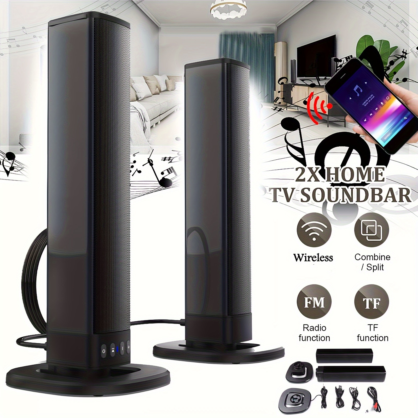 sound bar tv subwoofer 20w detachable wireless tv soundbar Temu