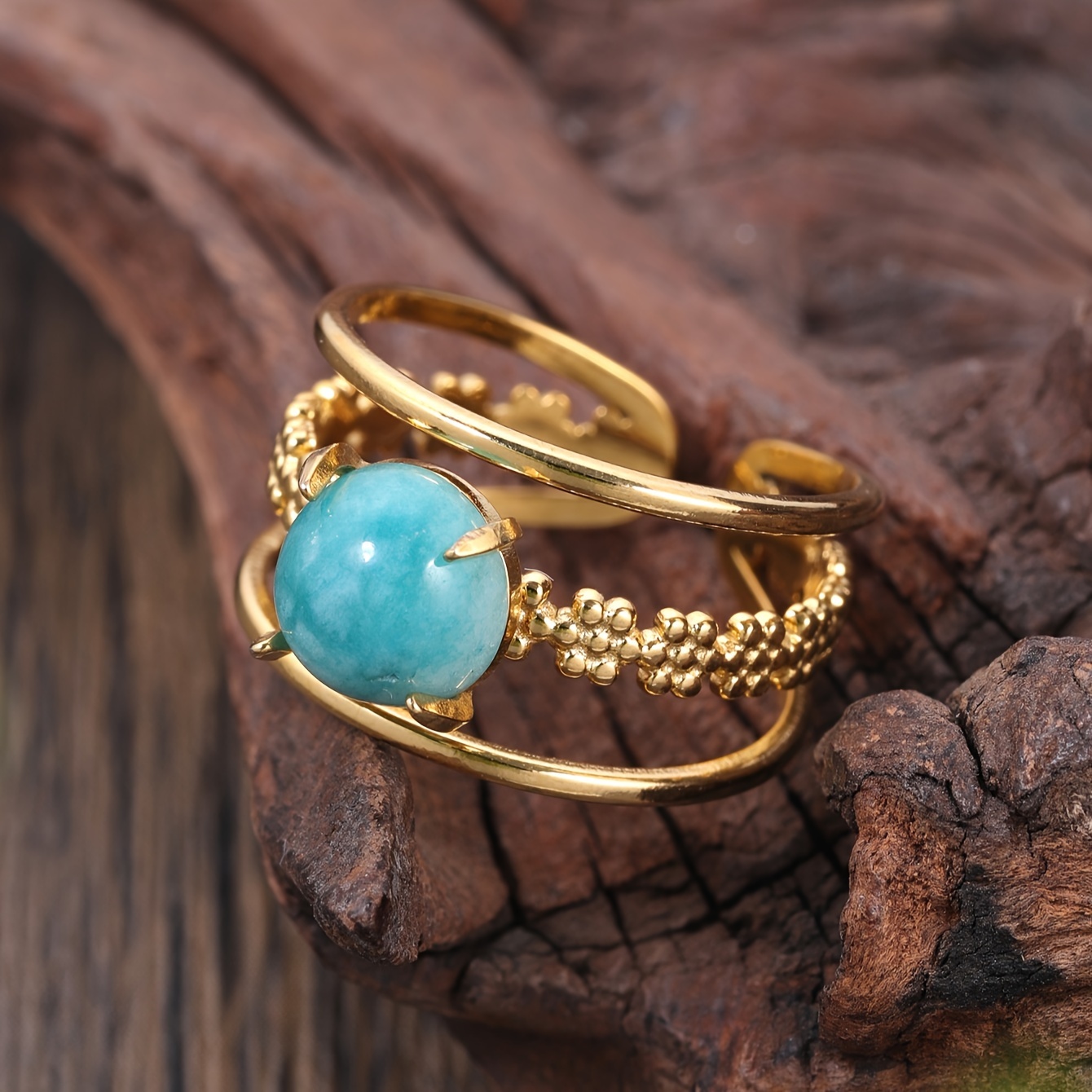 Geometric Turquoise Open Ring for Women