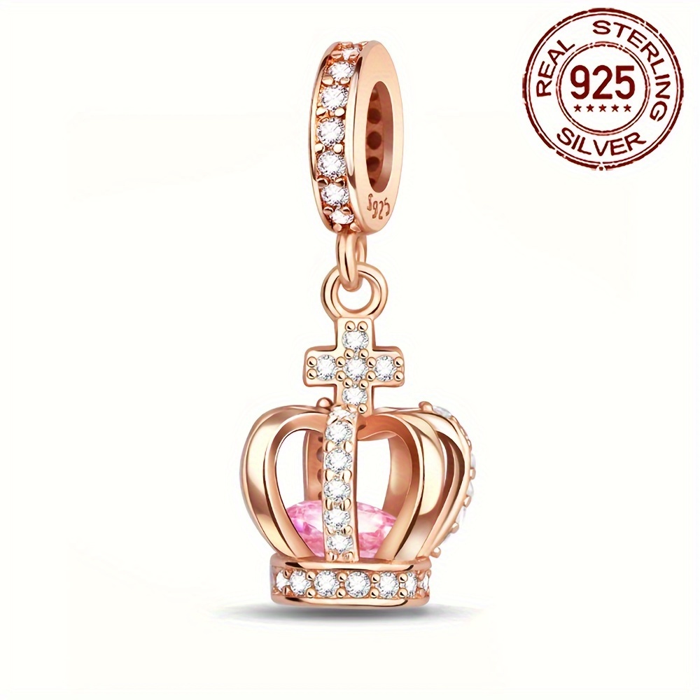 

S925 Sterling Silver Crown Charm Pendant With Sparkling Zirconia Accents, Elegant Gift For Women, Compatible With Necklace And Jewelry