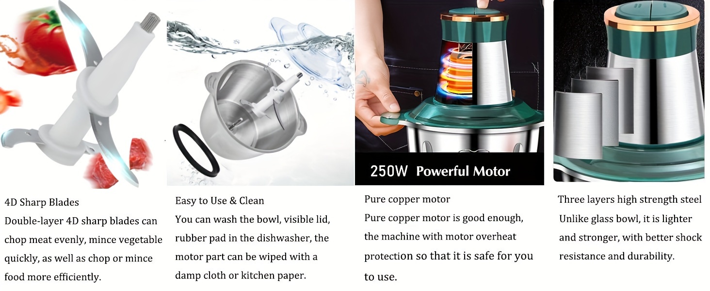2l meat grinder electric food processor stainless steel meat blender food chopper for meat vegetables fruits and nuts 250w details 3