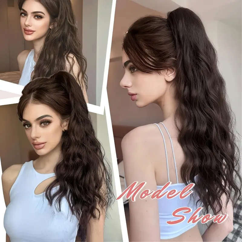 45.72cm curly ponytail extension for women - heat resistant synthetic clip-on hairpiece with claw clip, layered long hair for daily & party use, natural look for thick hair, ponytail hair extensions, versatile hairpiece, secure clip attachments details 3