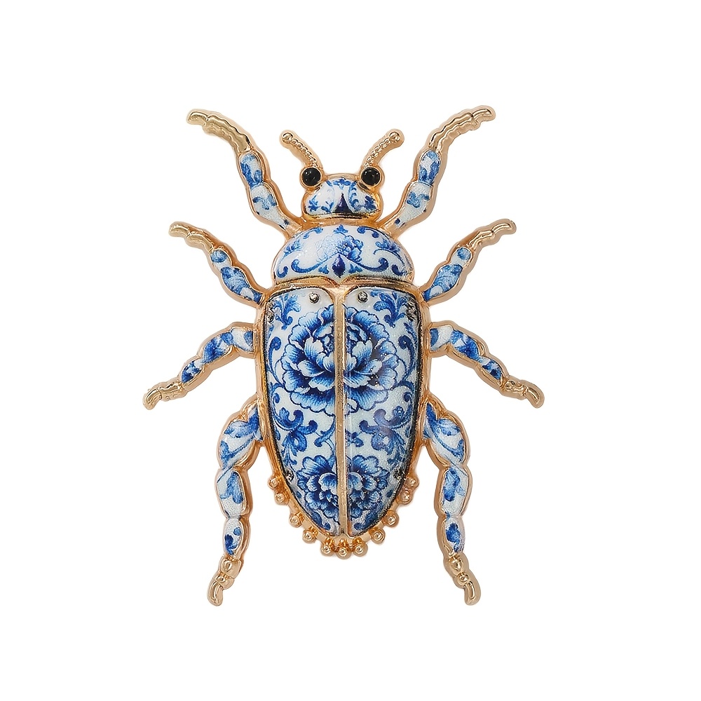 TEMU 1pc Novelty Enamel Brooch For Men And Women, Vintage Insect Lapel Pin, Retro Floral Pattern Bug Jewelry, Unisex Fashion Accessory For Bags,