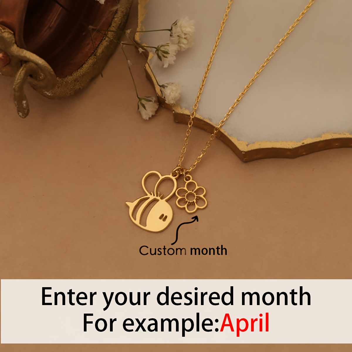 TEMU Personalized Custom Cute Women's Pendant Necklace, 304l Stainless Steel Customizable With Different Months Of Birth Flower Adjustable Necklace,