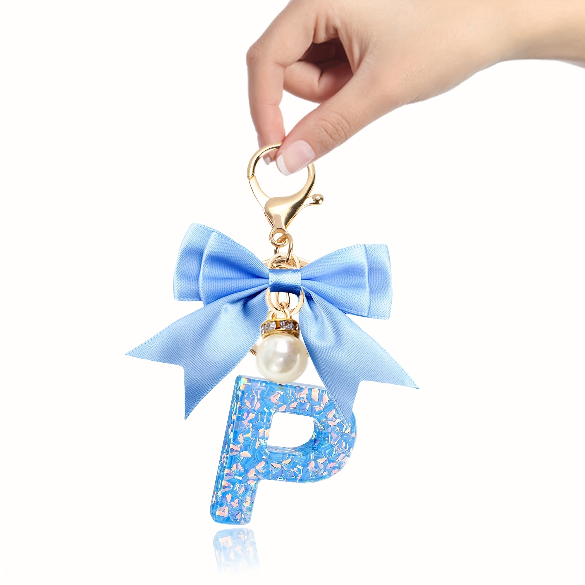 TEMU 1pc Fashionable Resin Letters Keychain With Bow & Pearl Keychain For Women Students Ladies Bag Hanging Small Gift