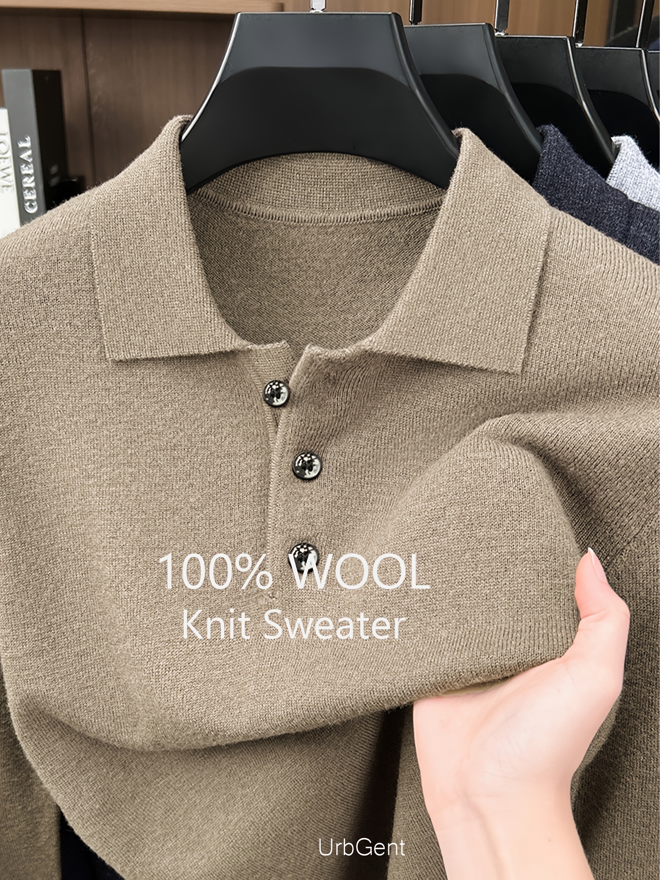100% Pure Velvet Autumn Winter Men'S Polo Neck Knit Sweater, New 3-Button Design, Can Be Worn Alone Solid Color Easy Low-Key Design, Soft And Skin-Friendly Warm Fabric, Regular Fit Comfortable, Retro Light Luxury Casual Style