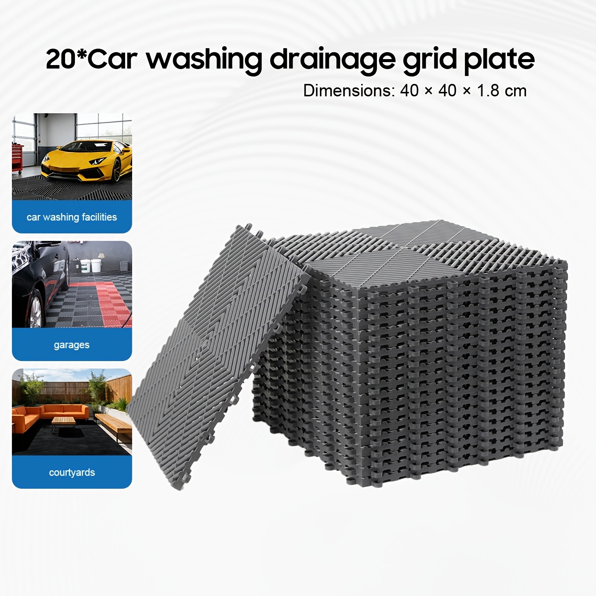 Image of 20pcs Of 40x40cm For Garage Floor Tiles Made Of Rubber, Non-slip For Garage Floor Protection Mats, Floor Mats For The For Garage (20pcs)