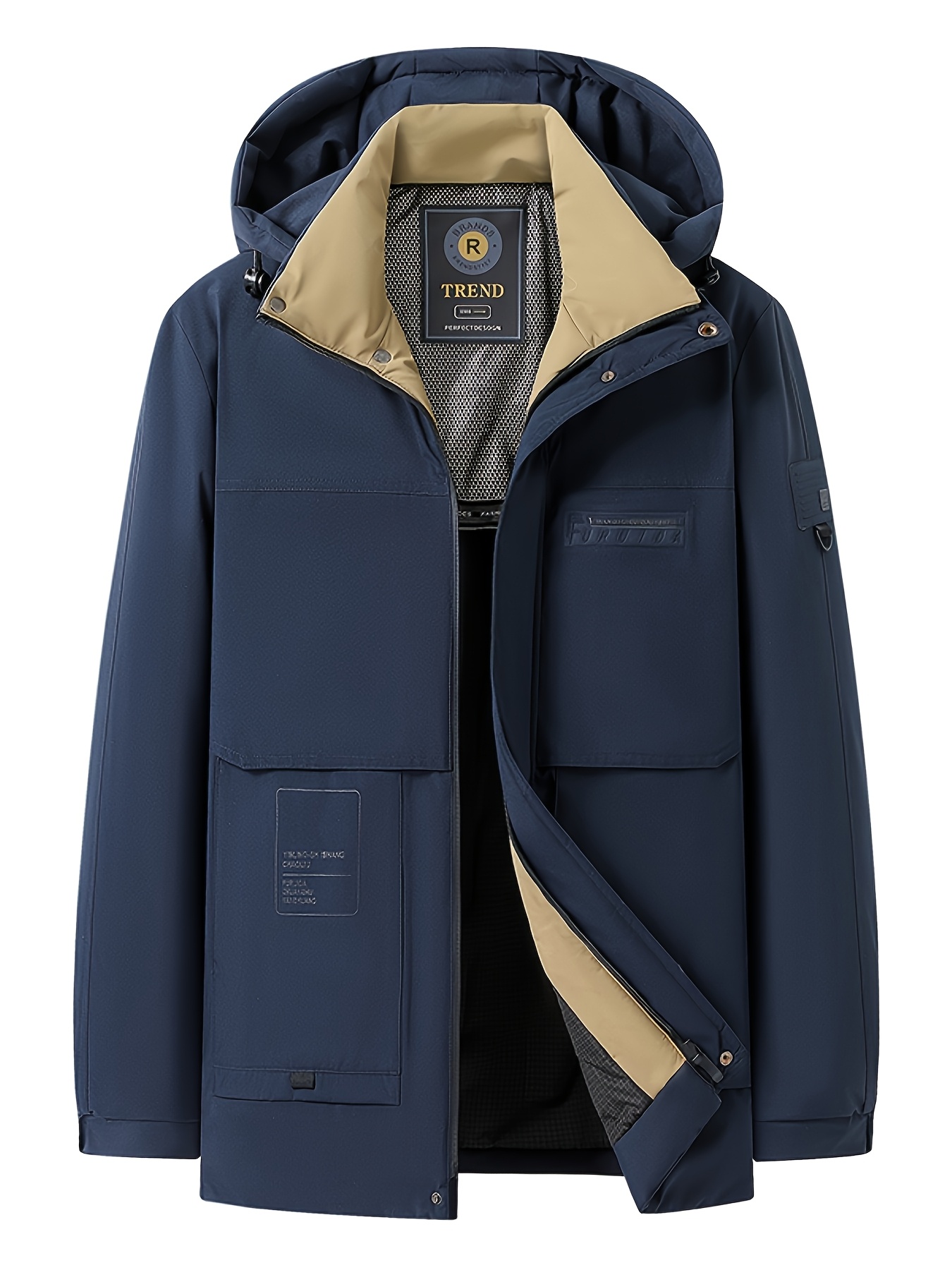 Men's Plus Size Mid-Length Padded Warm Jacket, Loose Fit