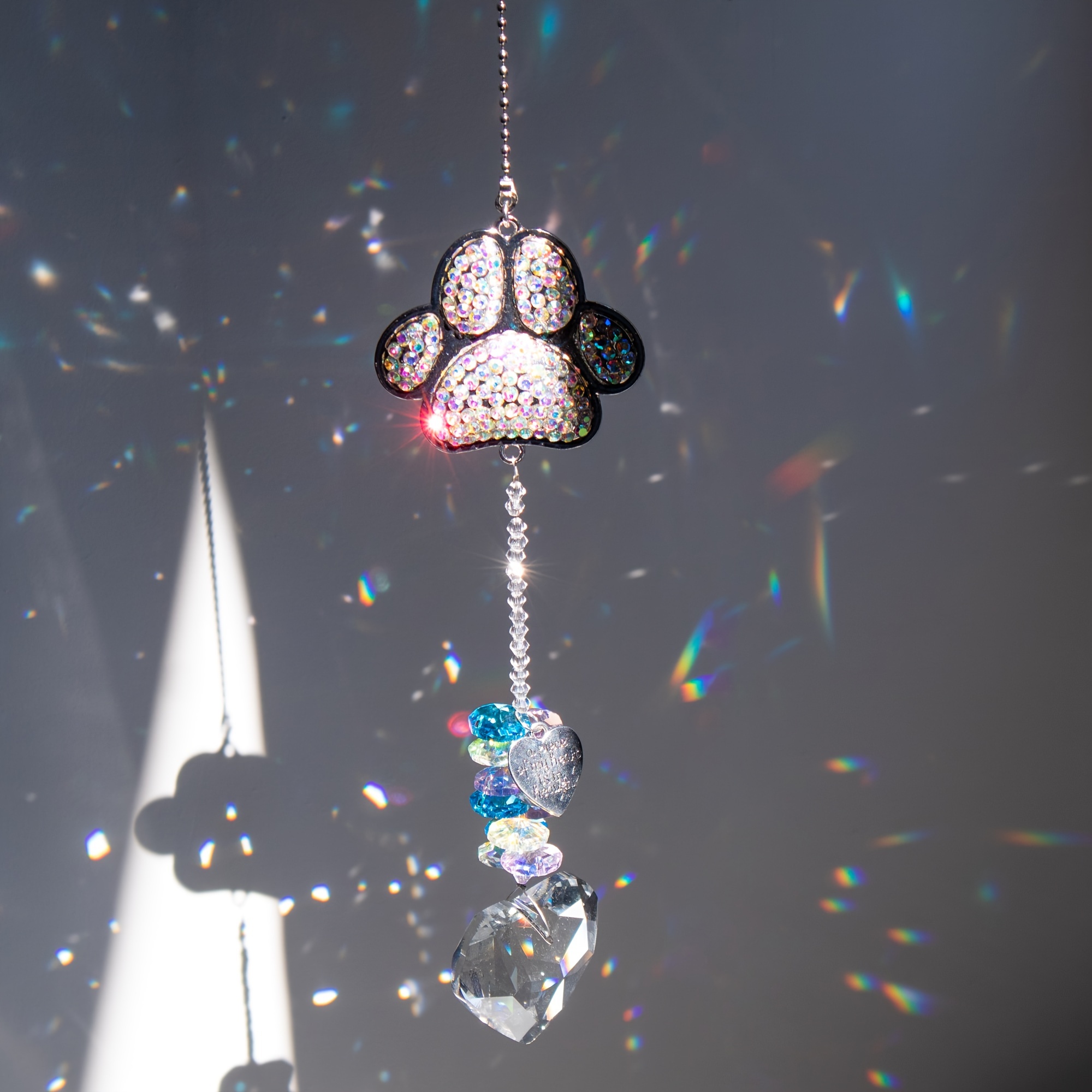 Image of Paw Print Catcher - Colorful Prism Hanging Garden Decor, Pet Memorial Gift For Dogs & , Sympathy Keepsake, No Power Needed