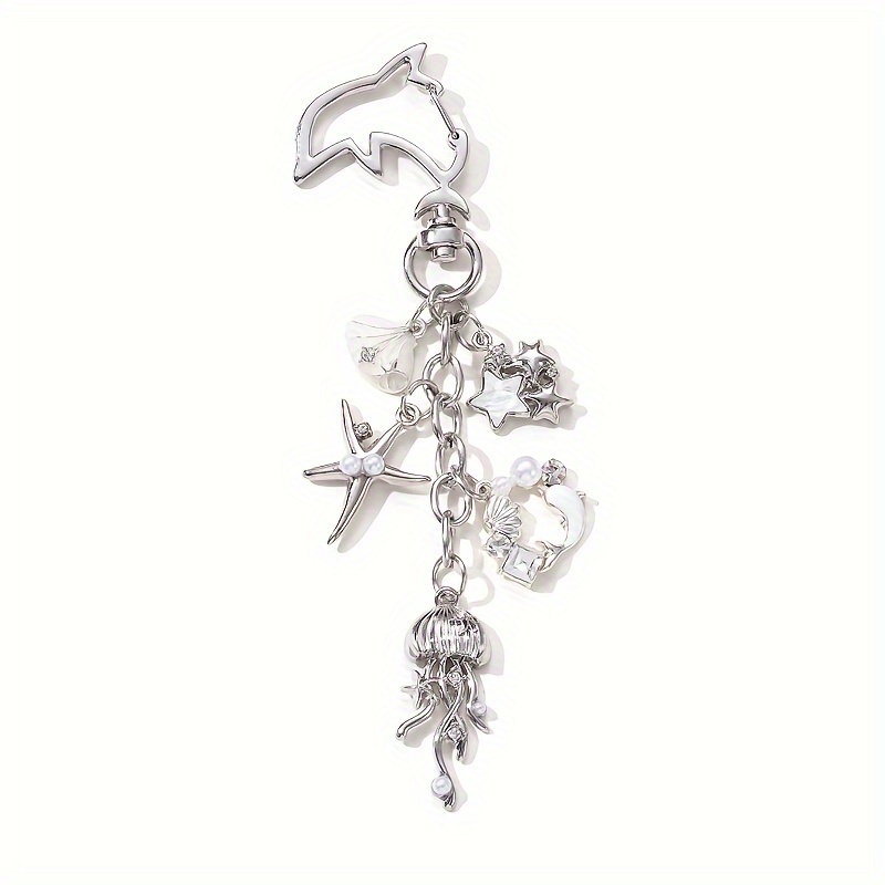TEMU 1pc Dolphin Jellyfish Tail Drip Oil Keychain