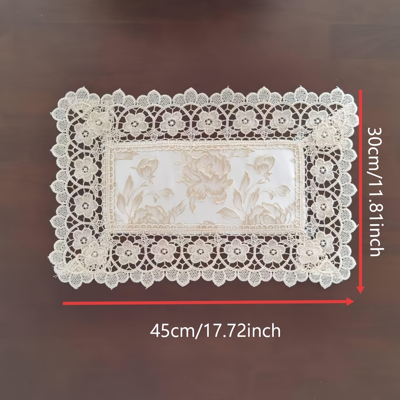 TEMU Runner da 1 pz in tessuto jacquard tridimensionale in in poliestere, abbinato a un raffinato bordo in pizzo . per cucina, tavolo da , tavolino,