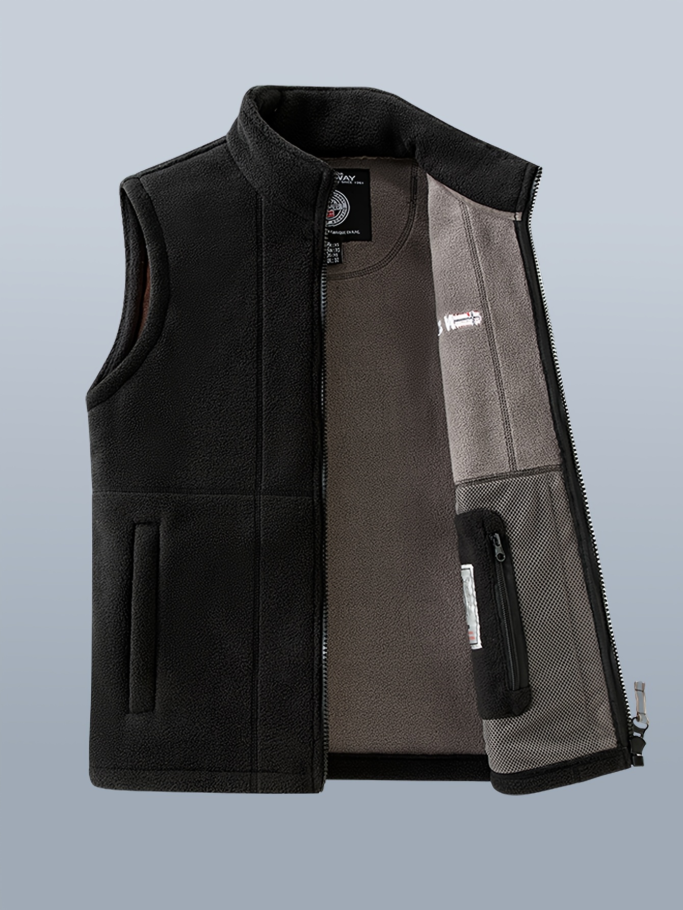 mens vest with american flag embroidery warm lining fishing vest suitable for outdoor   style zipper design black and polyester filling   autumn and winter  