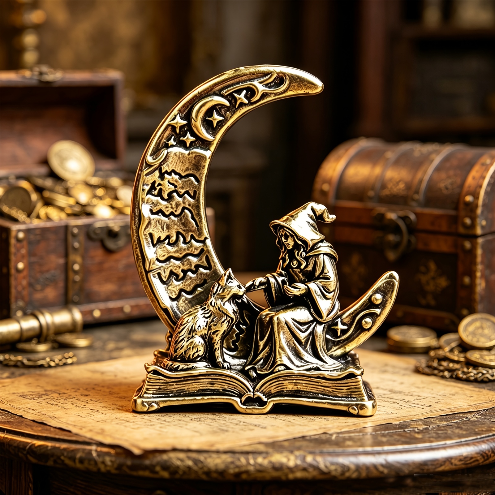 TEMU Statuetta da Strega Luna Retro, Statua in metallo stile , Ornamento da scrivania, Mini decorazione da scrivania, Oggetto da per la casa, per