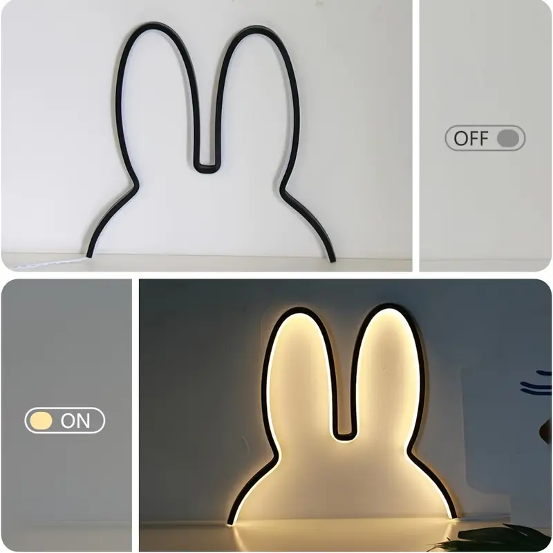 modern adjustable brightness led rabbit night light for kids room usb powered bedside wall table lamp with cute animal silhouette durable plastic switch bedroom decor decor lightweight design decorative lighting childrens decor Product details 1