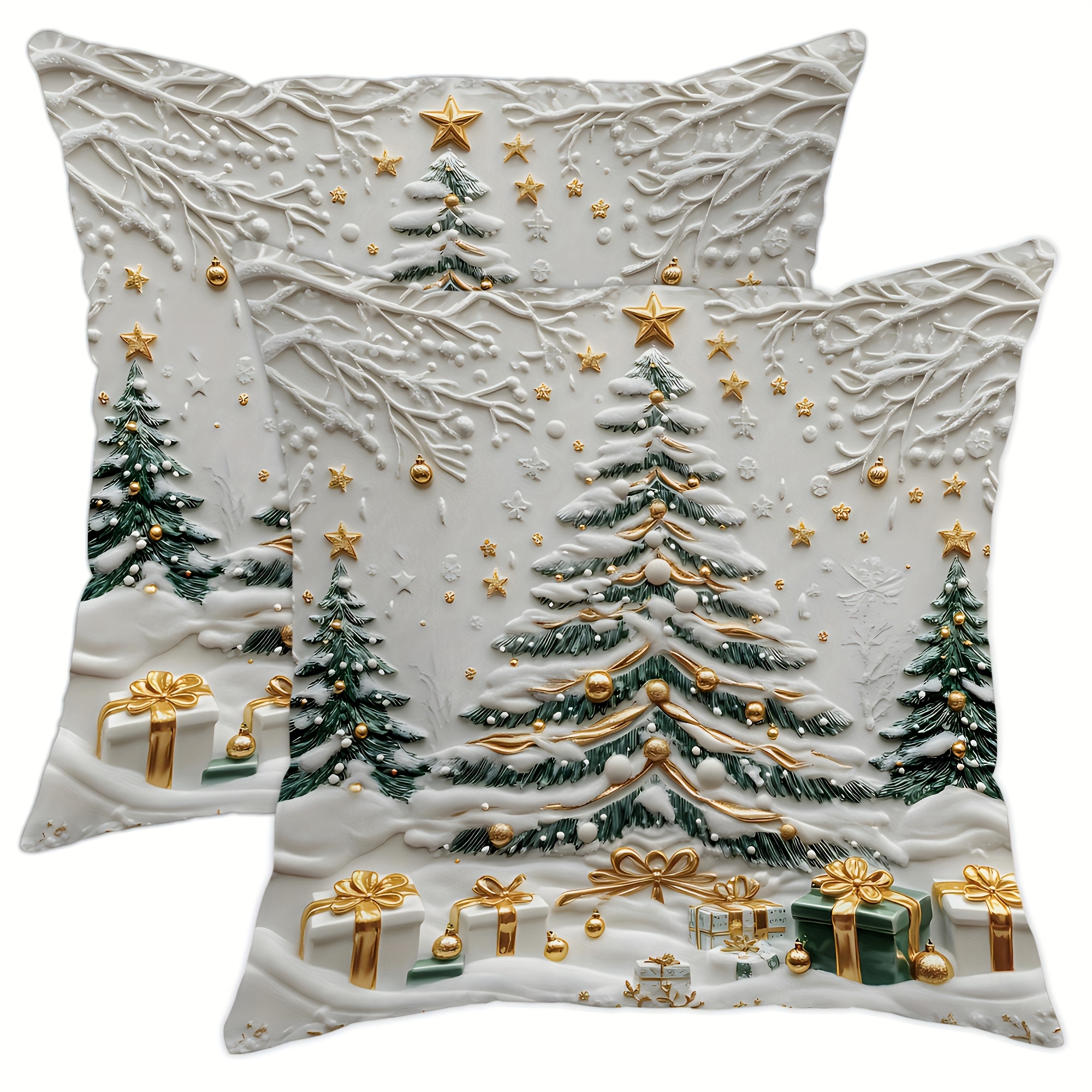 

2pcs Christmas Tree Velvet Pillowcase, 3d Design, 18x18 Inch, , Machine Washable, Zipper Closure, Polyester Fabric, Used For Living Room Sofa Bed Decoration - For Christmas And Winter Decoration!