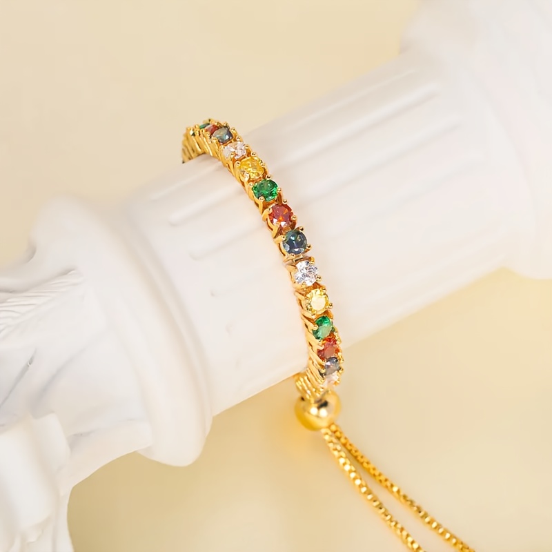 Image of 925 Silver, Golden Colorful Jewelry Drawstring Bracelet, Size Adjusted, Fashionable And Elegant, For Banquets, Christmas, Valentine's Day, Mother's Day, With A Box