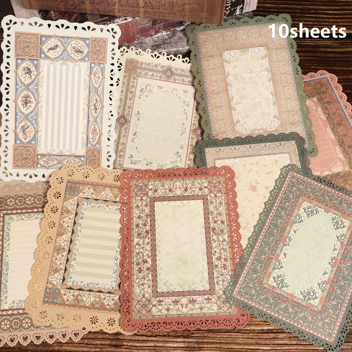 Image of 10sheets Hollow Out Lace Page Background Stationary Paper, For Diy Decoupage Junk Journal Scrapbooks Supplies, Collage Decoration, Diy Crafts