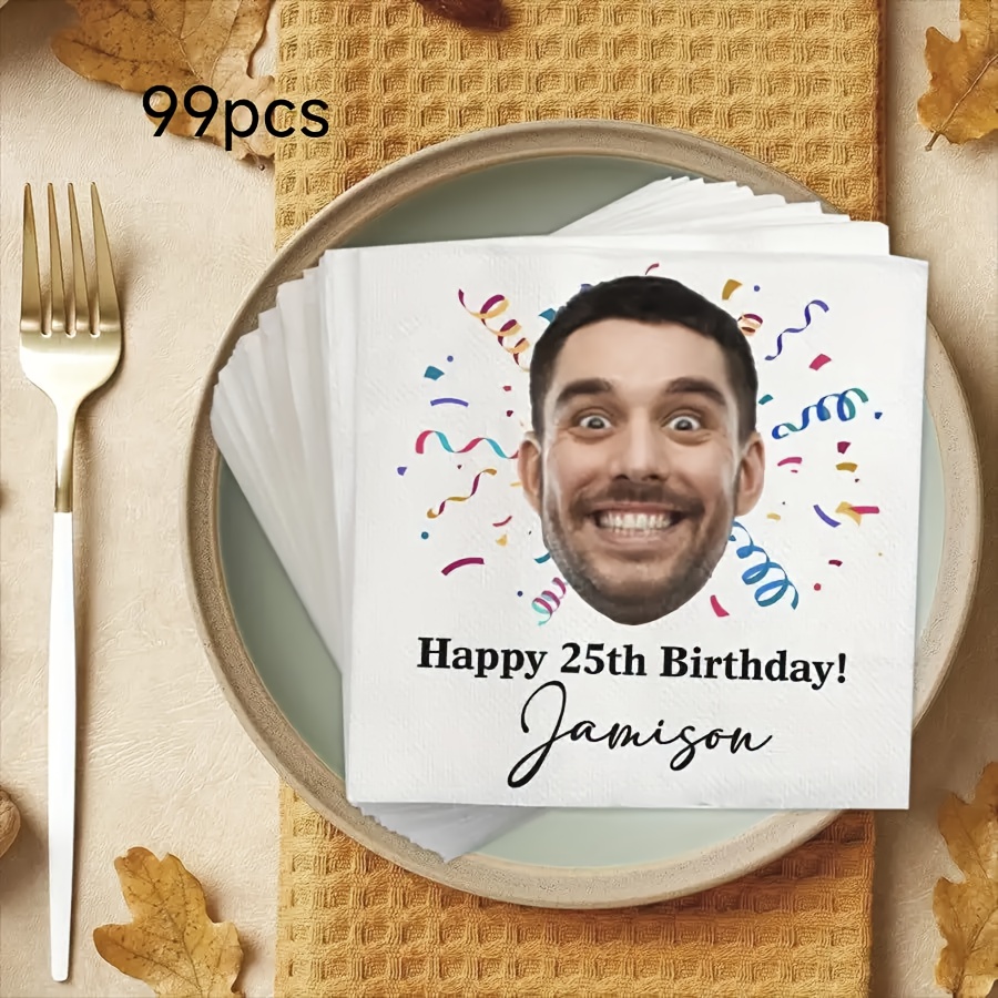 TEMU Custom Birthday Napkins, Personalized Face Name Tissues For Party Fun Photo Decorations, Cocktail Paper Gift Ideas For Him/her, Elegant Tabletop