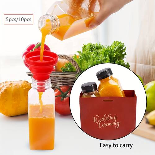5pcs/10pcs Empty Plastic Juice Bottles with Leak-Proof Caps Clear Water Bottle, Drink Bulk Containers for Juicing, Smoothie, Milk Homemade Beverages