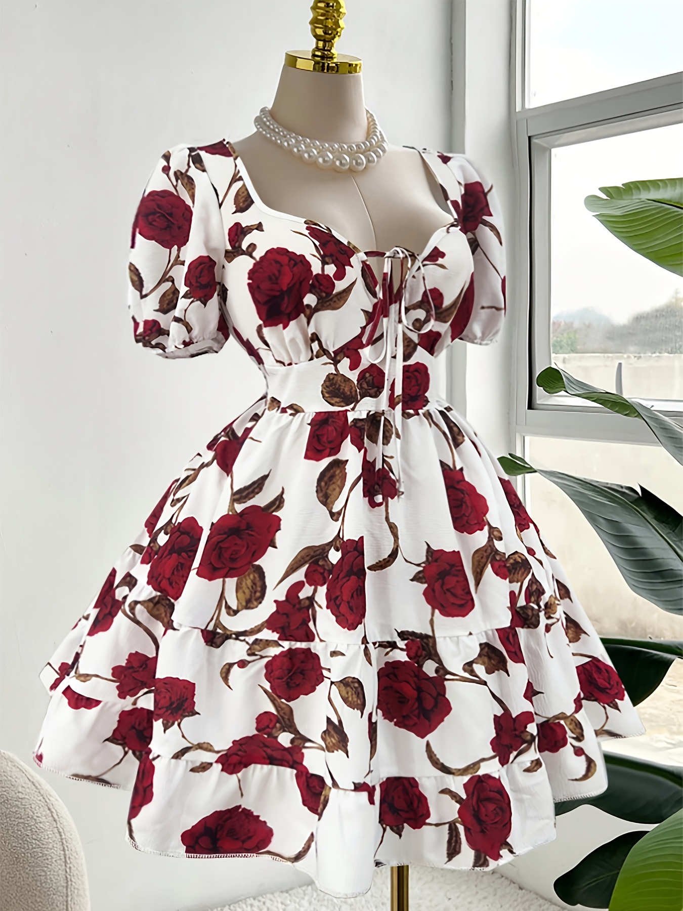 brown embroidered rose dress temu Heavy * Sequin Embroidered Flower * Dress, Square Neck Suspender Style, Party Holiday * Short Dress, Banquet Party Bridesmaid Dress, Toast Dress
