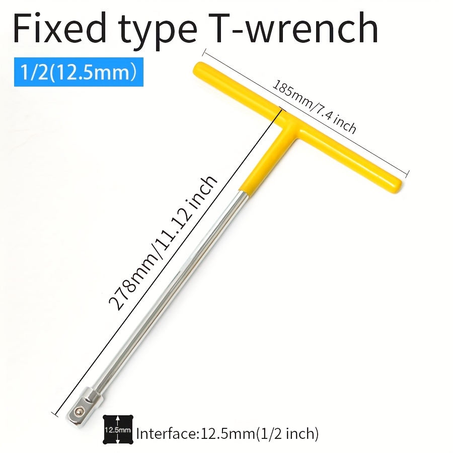 TEMU Labor- T-handle Large Flying Socket Head Wrench 12.7mm, T-type Right-angle Interchangeable Head Multi-functional Combination Set, Used In Auto