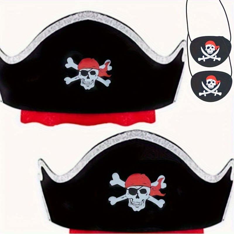 

Pirate Hat And Eye Patch Set For Halloween - 4 Pack Polyester Felt Pirate Costume Accessories, Hand Wash Only, No Feathers, Non-electric, Party And Masquerade Props, Fits Most