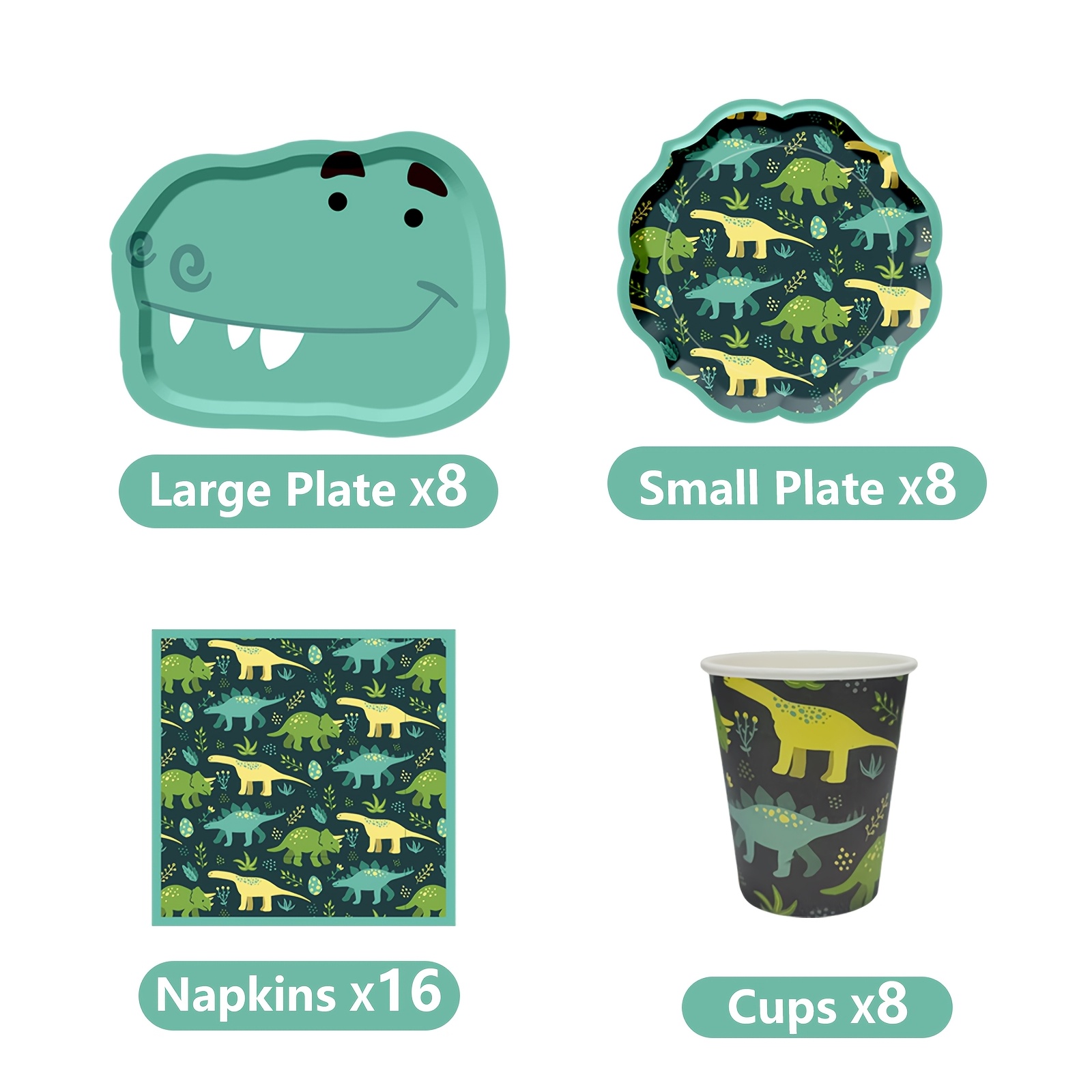 Image of 40pcs Party Plates, Dinosaur Theme Disposable Party Tableware Set - Plates, Cups And Napkins, No-wash Convenient For 10 Guests, Ideal For Birthday, Wedding, Mother's Day, Party, Graduation And More