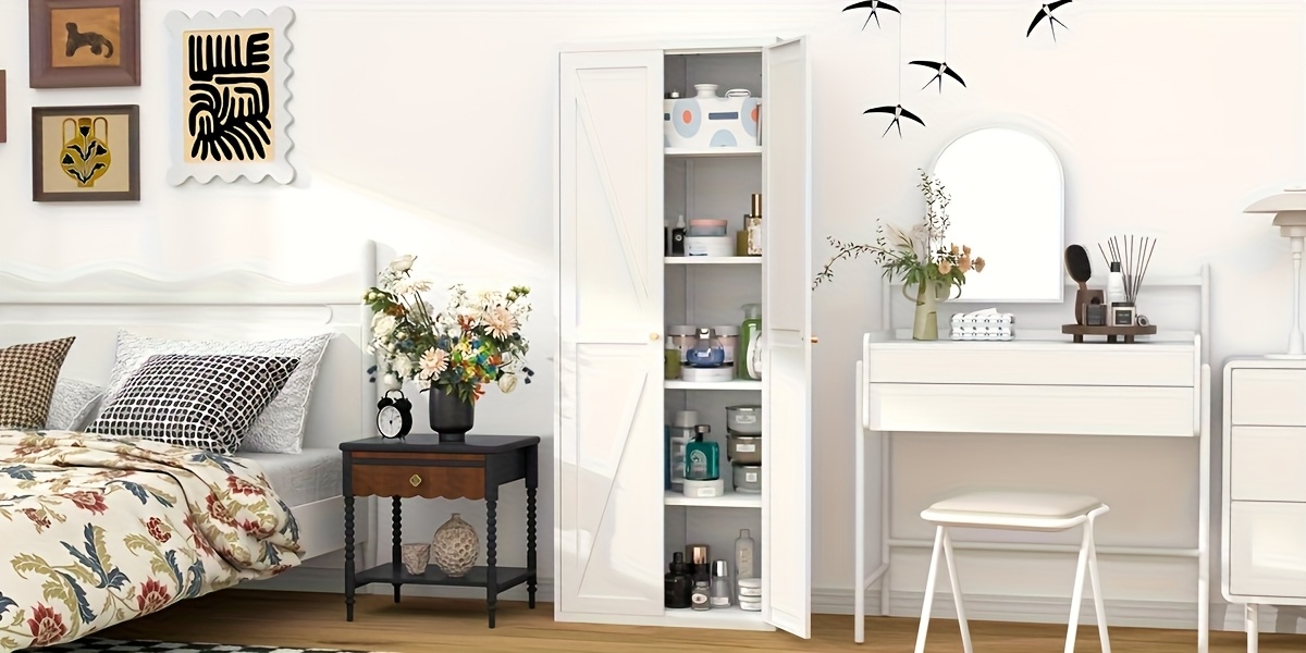 Metal Storage Cabinet, Metal Kitchen Pantry Cabinet, Food Pantry Storage Cabinets With Doors And Shelves, Large Steel Storage Cabient For Dinning Room, Laundry Room, White/Black