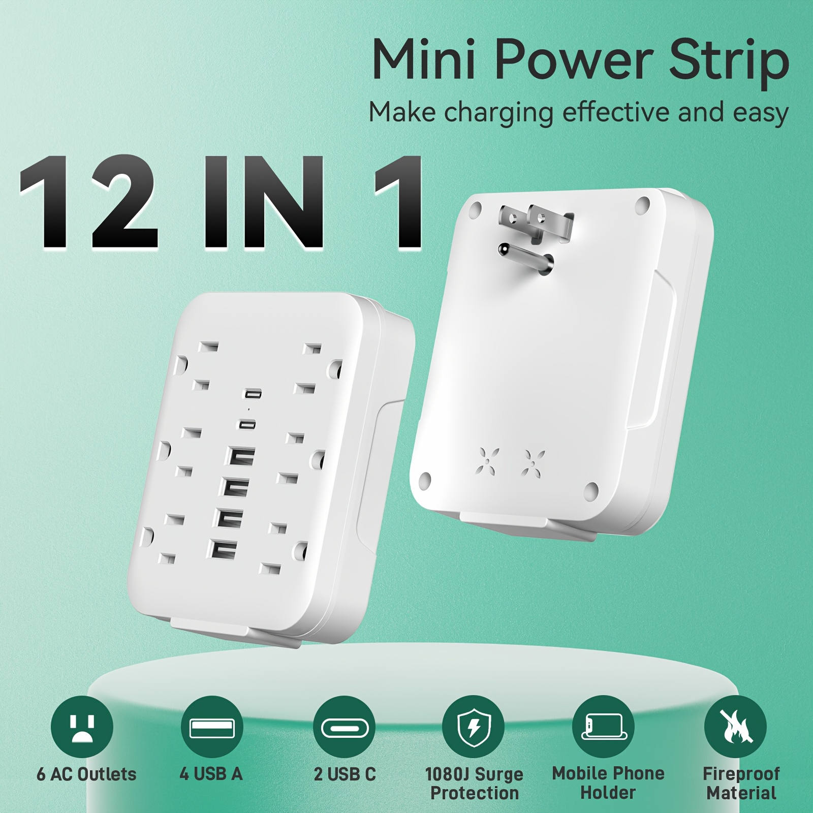 

1pc Multi-functional 6 Usb & 6 Outlet With Protection, Switch Control, Phone Holder - 110v/220v Compatible, Us Plug, Rectangular Wall Charger For Home, Office, Travel