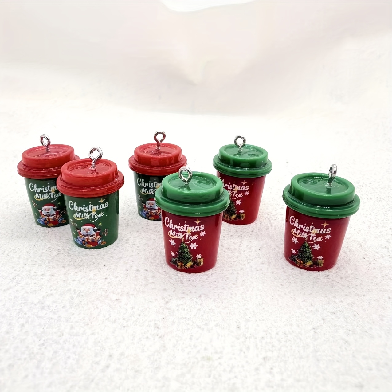 Image of 6pcs Of Resin Christmas Cup Pendants, Suitable For Jewelry Making, Perfect For Party Additions, Earrings, Necklaces, And Bags