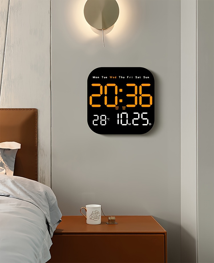 large led digital wall clock with remote control usb powered rechargeable   alarm temperature display calendar for bedroom details 20